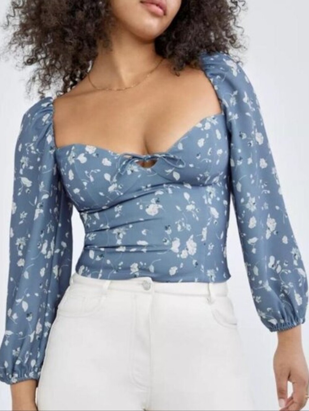 Aritzia Wilfred NWT Novella Blouse Size XS Granite Blue/Light Birch